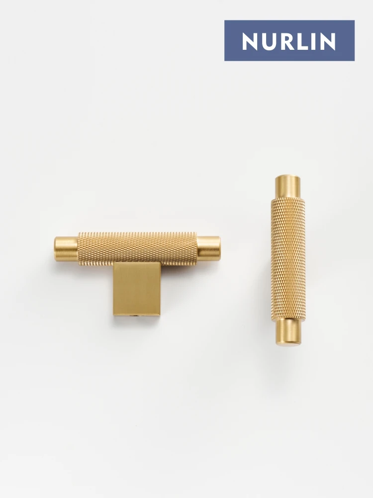Nurlin New Solid Brass Knurling Brushed Cross Brass Cabinet Knob