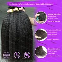 Cheveux humains indiens 30 pouces 12A Kinky Straight, 3 paquets de cheveux vierges bruts non traités Yaki Straight, double trame, pour tressage en vrac 3