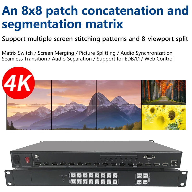 4K30hz HD Matrix Switch 8 in 8 out KVM Splitter multi video screen processor splicer HDCP Blu-ray 3D WEB/Panel/Remote Control