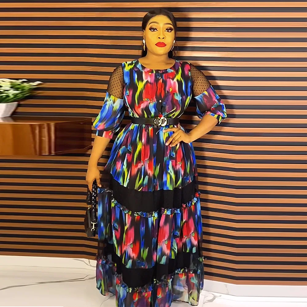 

Plus Size African Dresses for Women Elegant Floral Print Long Party Dress Summer Autumn Africa Clothing Dashiki Ankara Outfits