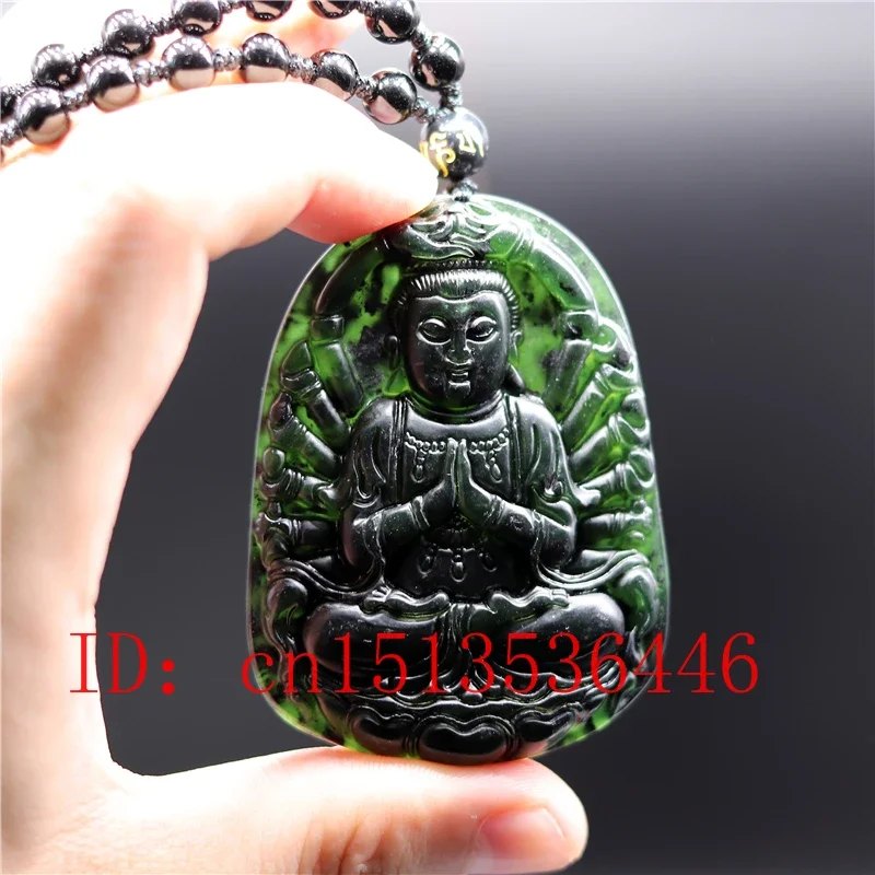 

Chinese Black Green jade Thousand-handed Guanyin Jade Pendant Natural Obsidian Necklace Charm Jewellery Fashion Amulet Men Women