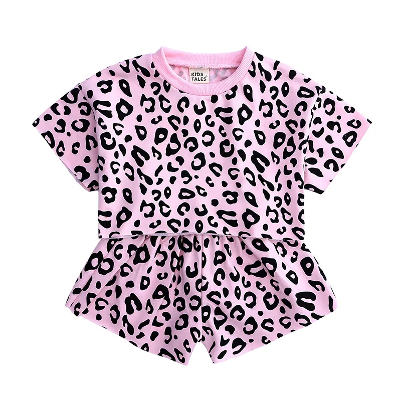 twin clothing sets	 2022 Summer  Casual Children's Sets Leopard Print Round Neck Short Sleeve T-Shirt Elastic Waist Shorts Two Piece Suit Clothing Sets classic