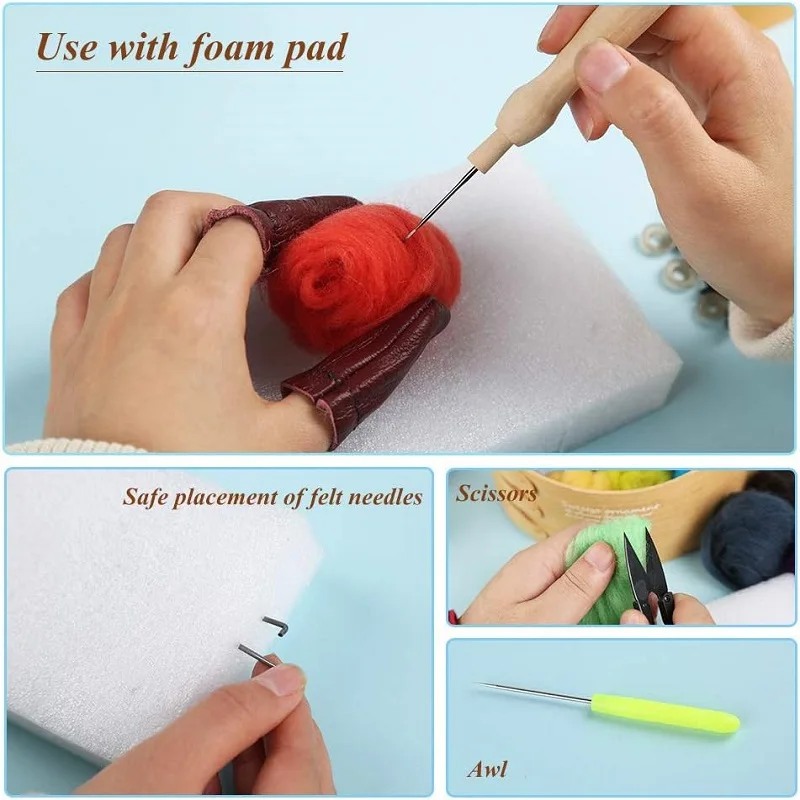 60Colors Wool Felting Kit With Instruction And Felting Needles for Beginner Doll Making DIY Handmade Craft Tool Set