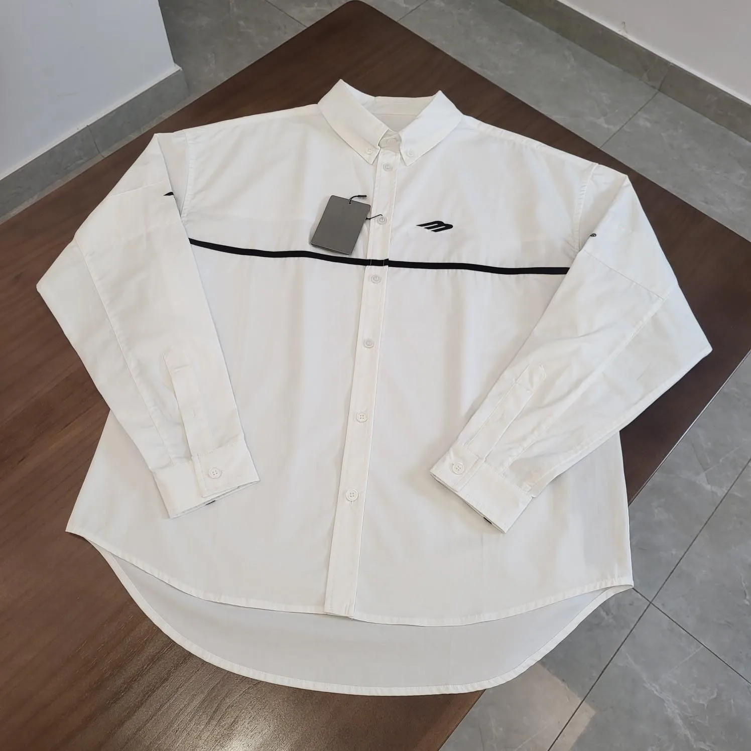 

2024 Luxury Best Quality M Logo Embroidery Shirt Men Women Hiphop Turn-Down Collar Oversized Men Casual Long Sleeve Shirt