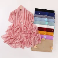 New Pearl Chiffon Flower Bead Scarf Muslim Hijab Women Headscarf Shawl Wrap Turban Veil Bandanas Bufanda Foulard Turbante Mujer