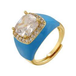 Elegant Pink Zircon Ring for Women - Romantic Big Stone Iced Out Fashion Jewelry (Blue white)