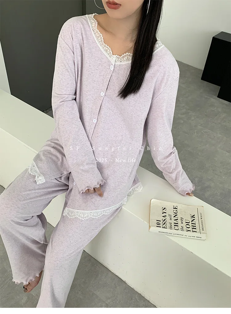 Koreanische Frauen Pyjama Neue Lounge Langarm Top Hose Zwei Stück Set Herbst Winter Nachtwäsche Weibliche Hause Tragen Conjuntos de pijama – Detail 28