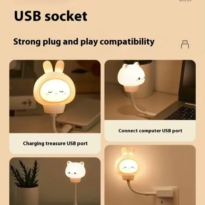Smart Voice Control Moon Night Light Rabbit Cat USB Bedside Animal Lamp for Kids Nursery Voice Activated Bedroom Light