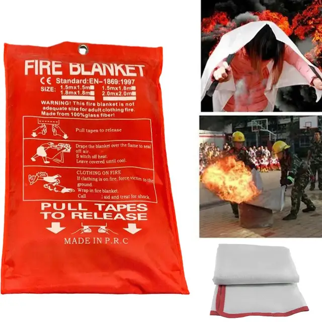 Couverture Anti-Feu RAM 1x1 M – Norme EN-1869 – Fibre De Verre – Pour Cuisine, Camping, Voiture – Fixation Murale Avec Boucles