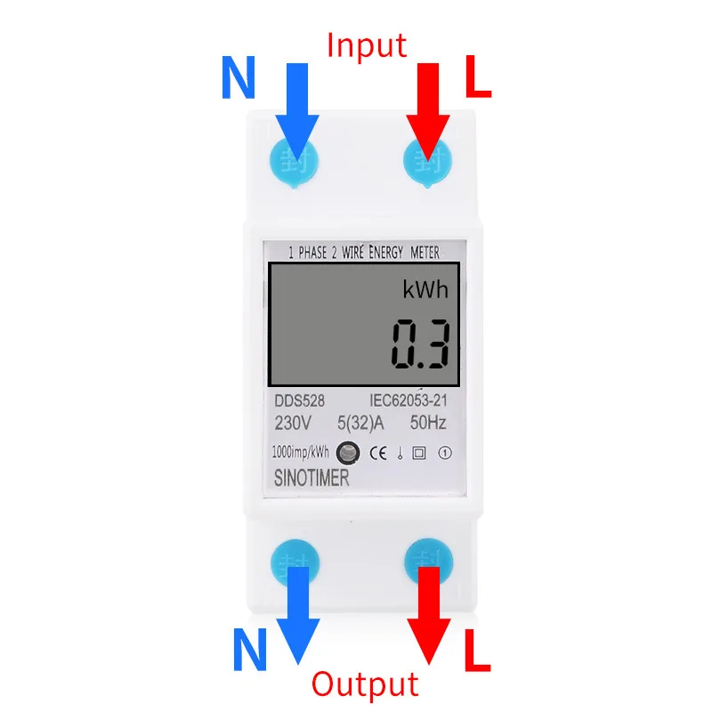 

DDS528 Watt Hour Meter DIN Guide LCD Digital Display Power Consumption kWh Multifunction Single Phase AC 230V Watt Hour Meter