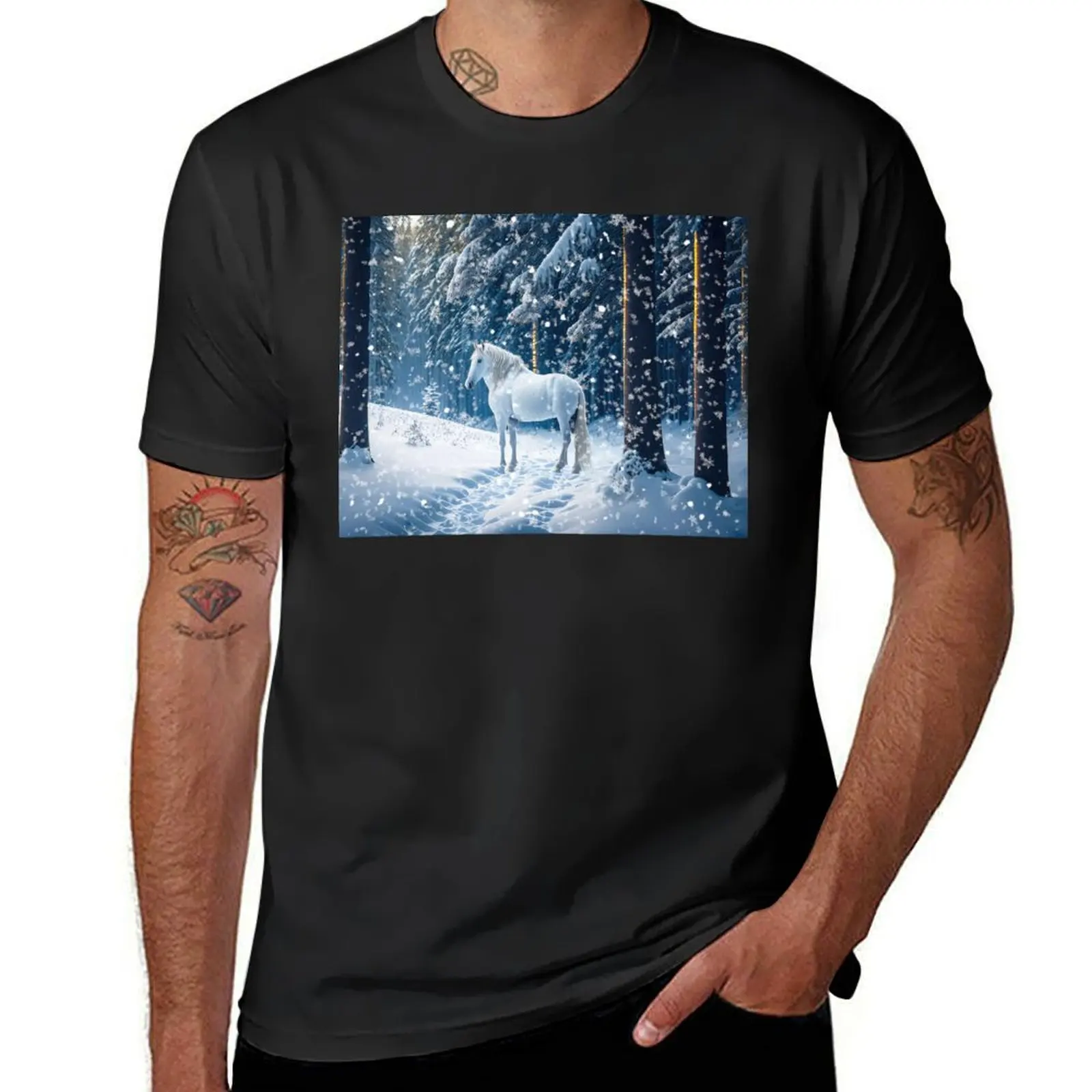 

White Beauty In The Winter Woods T-Shirt korean fashion oversizeds graphics heavyweight t shirts for men