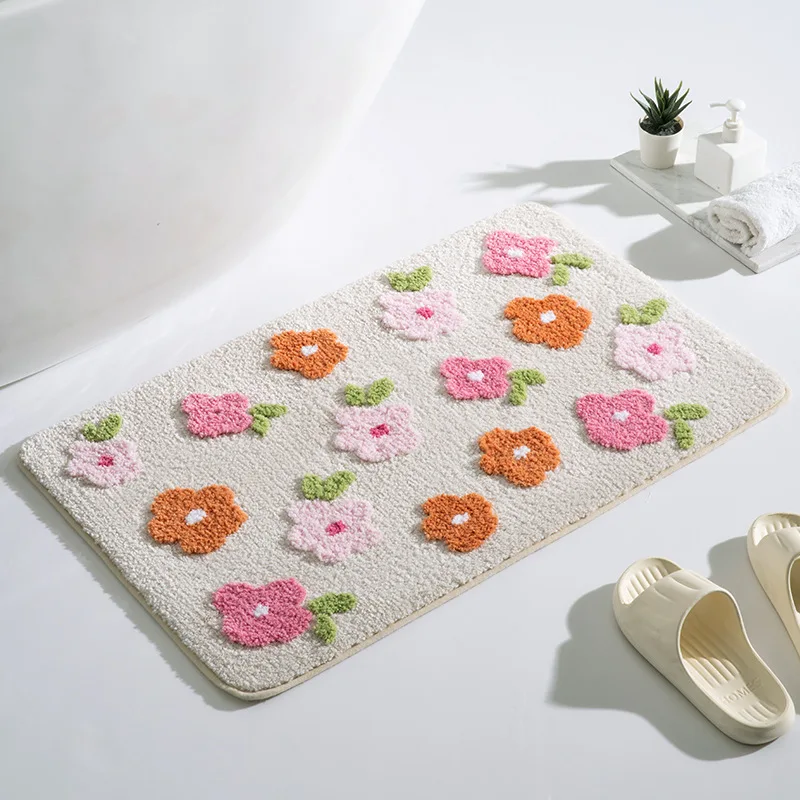 

Ins Small Fresh Flowers Bath Mat Korean Style Soft Tufted Rug Home Entrance Carpet Bedroom Toilet Doormat Non-Slip Floor Mats