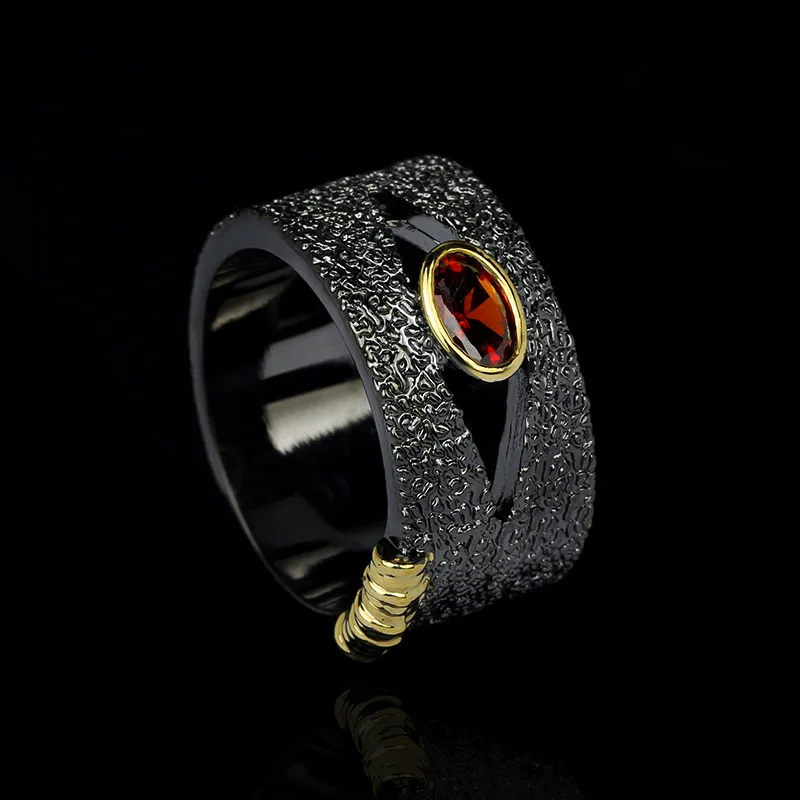 925 Silver Black Gold Ring Inlaid Red Zircon Ring Party Jewelry Women's Engagement Silver Rings Silver Ring Gold Plated Silver Ring