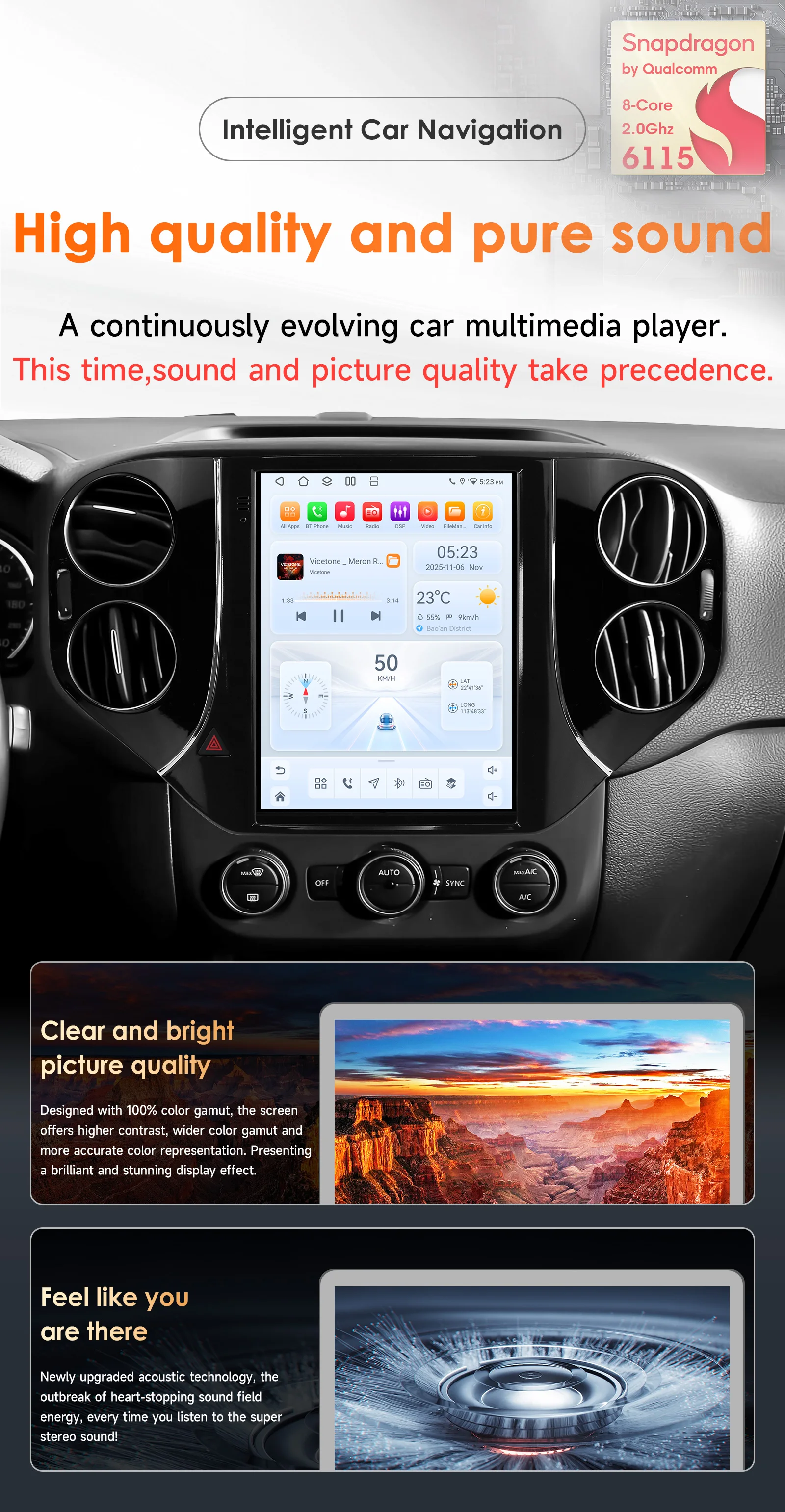 9,7-Zoll-Carplay Android 14 Autoradio für Volkswagen Tiguan 1NF 2007-2016 Multimedia-Player GPS 360-Grad-Kamera Bildschirm mit Snapdragon 8-Kern-Prozessor – Detail 3