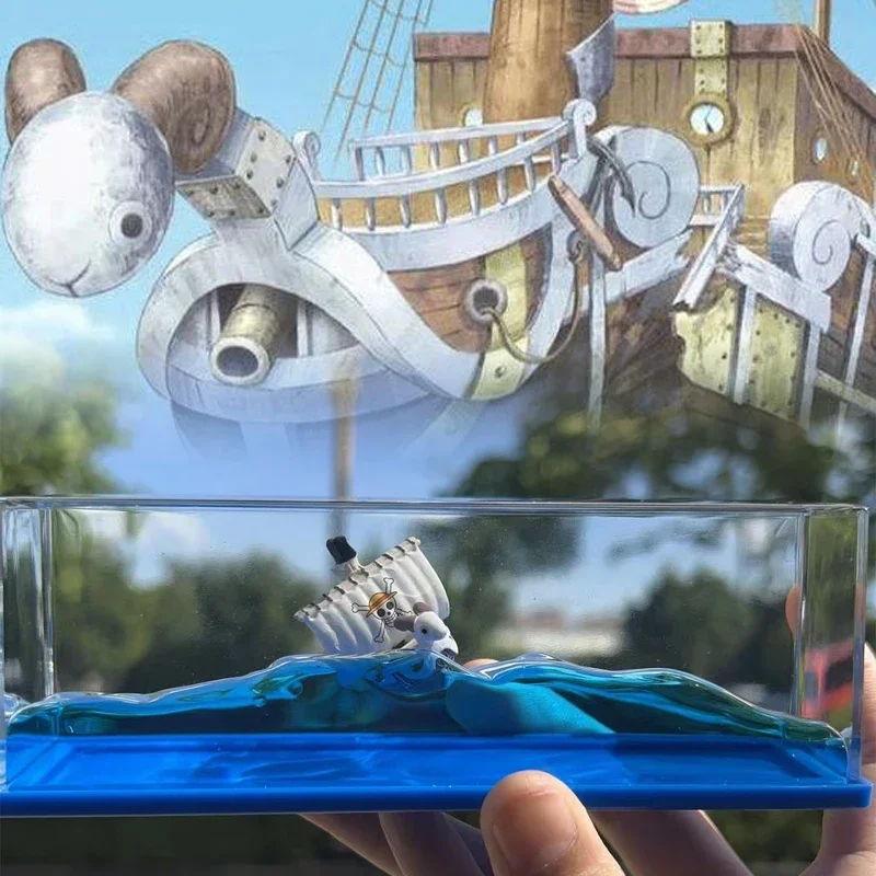 One Piece Going Merry Floating Barcos Thousand Sunny Ship in Fluid Liquid Barcos Floating Boat Desk Decor Living Room Decoration 1
