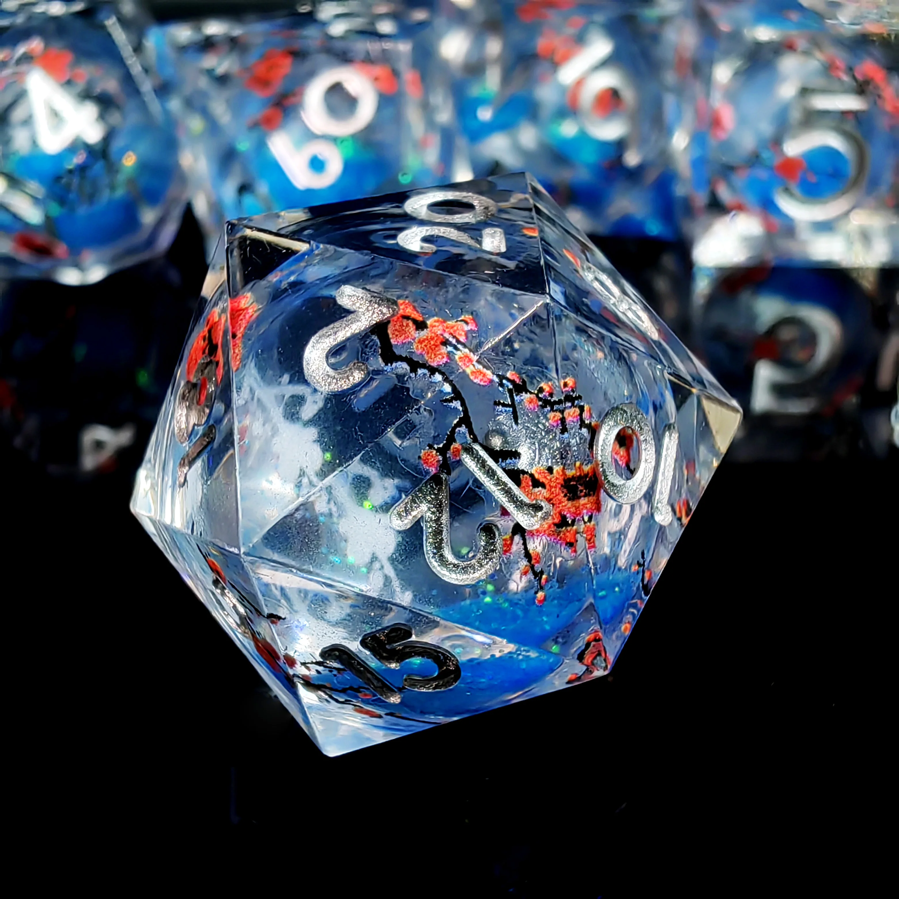 7-Piece Resin DnD Dice Set Blue Sand Flow Polyhedral Dice Dungeons and Dragons RPG Tabletop Gaming