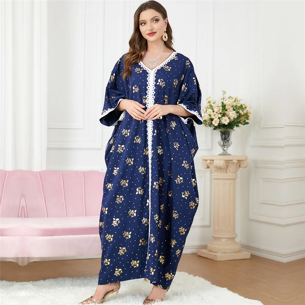 

Moroccan Abaya Women Print Muslim Bat Sleeve Loose Maxi Dress Turkey Dubai Gulf Jalabiya Islam Kaftan Party Gown Jalabiya Caftan