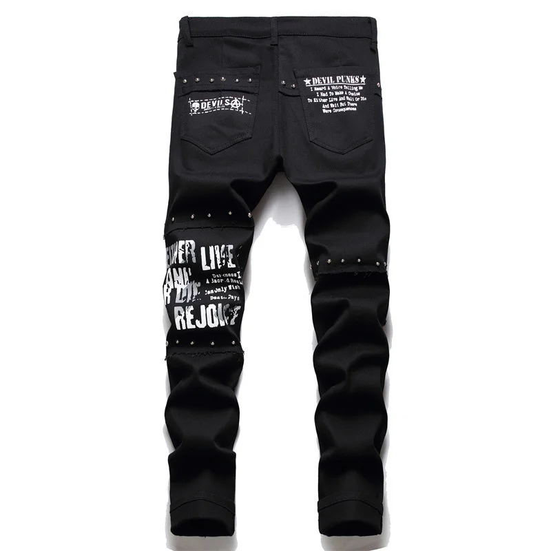 New Korean Youth Troupe Same Style Men's Splicing Patch Micro Elastic Willow Dings Hip Hop Small Straight Leg Denim Pants 5508 2