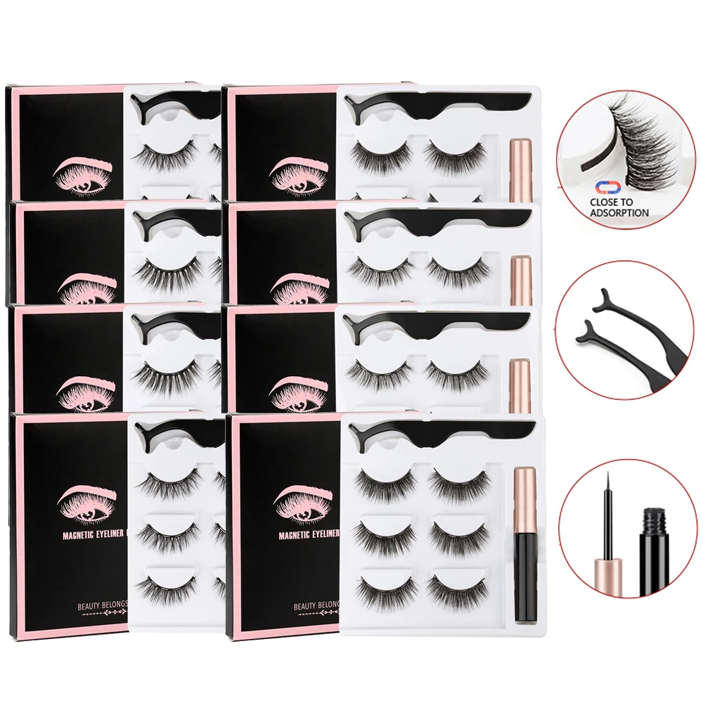 1/3/4 Pairs Magnetic Eyelashes Kit Waterproof Liquid Eyeliner Tweezers Soft Faux Cils Fluffy False Eyelashes Makeup Set Tool fake eyelashes