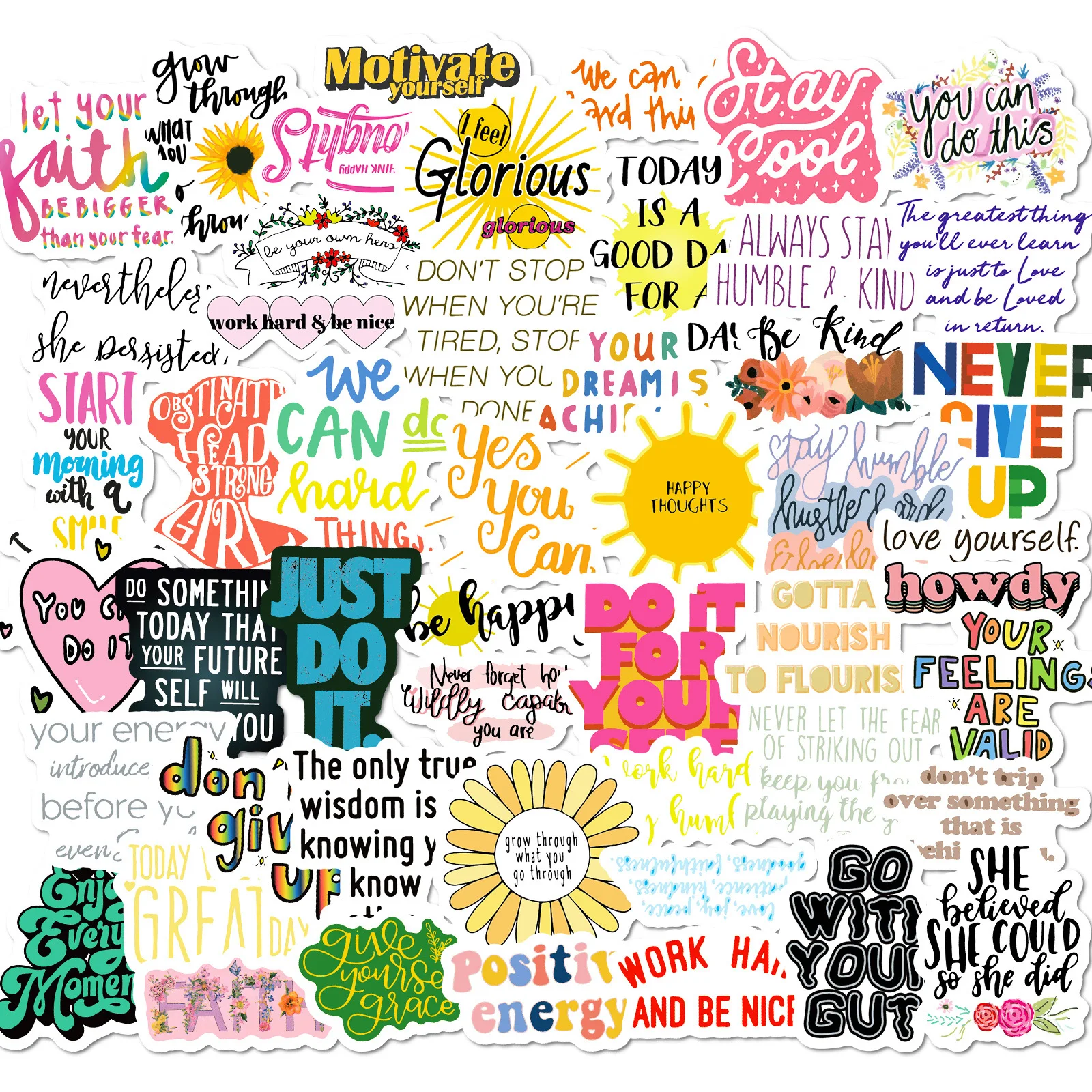 

50Pcs Inspirational English Text Series Graffiti Stickers Suitable for Laptop Helmets Desktop Decoration DIY Stickers Toys