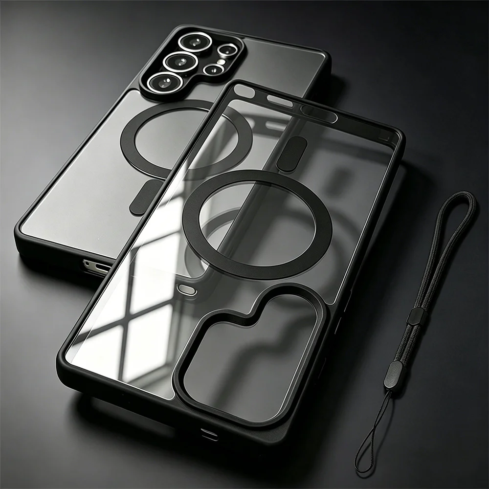 Sleek Transparent Acrylic Magnetic Phone Case with Hand Rope Cover