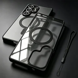 Sleek Transparent Acrylic Magnetic Phone Case with Hand Rope Cover - Galaxy A37 (Black)
