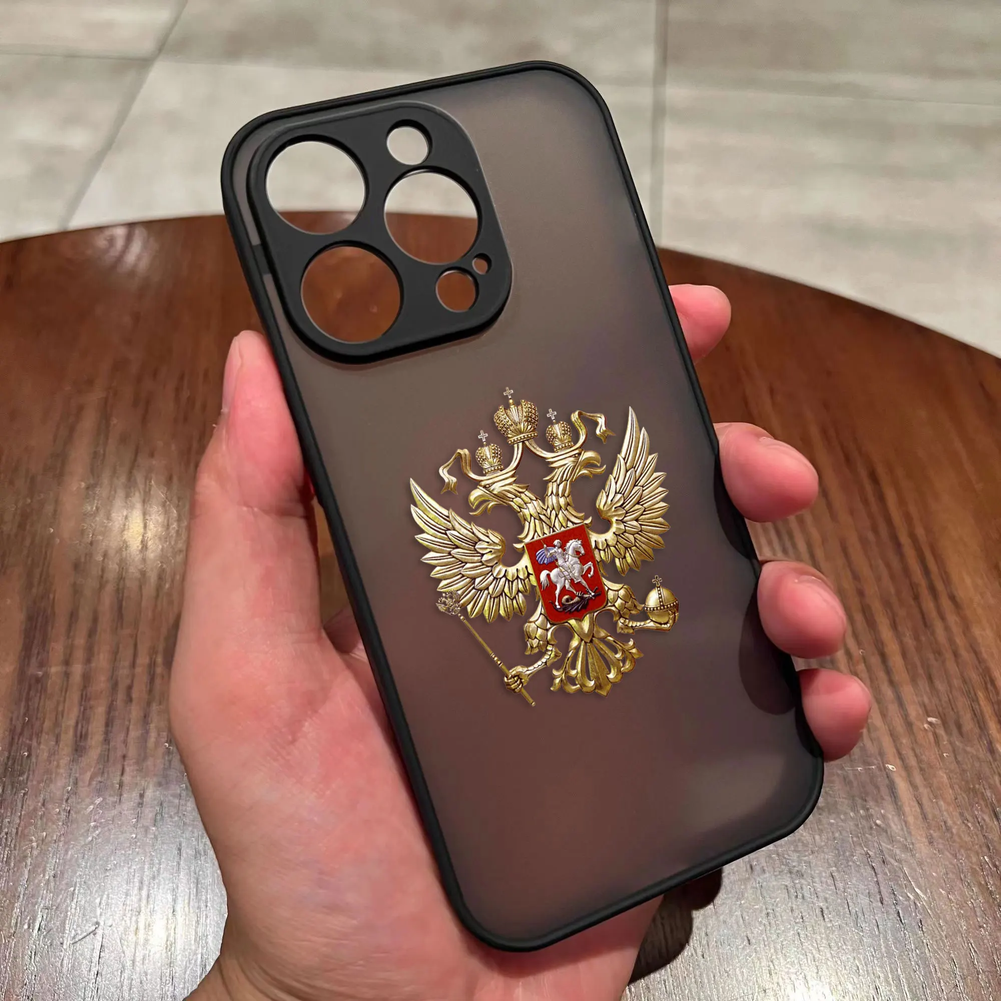 thumbnail image 1 of Funda de teléfono mate con emblema de banderas rusas de pájaros de dos cabezas para iPhone Apple 14, 13, 11, 12 MINI Pro, XS Max, XR, X, 7, 8, SE, 2022, 6, 6S, 1 of 5