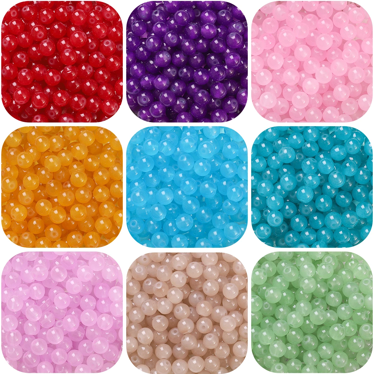 Glossy Jelly Imitation Jade Glass Round Beads – Assorted Sizes for Jewelry Making Supplies