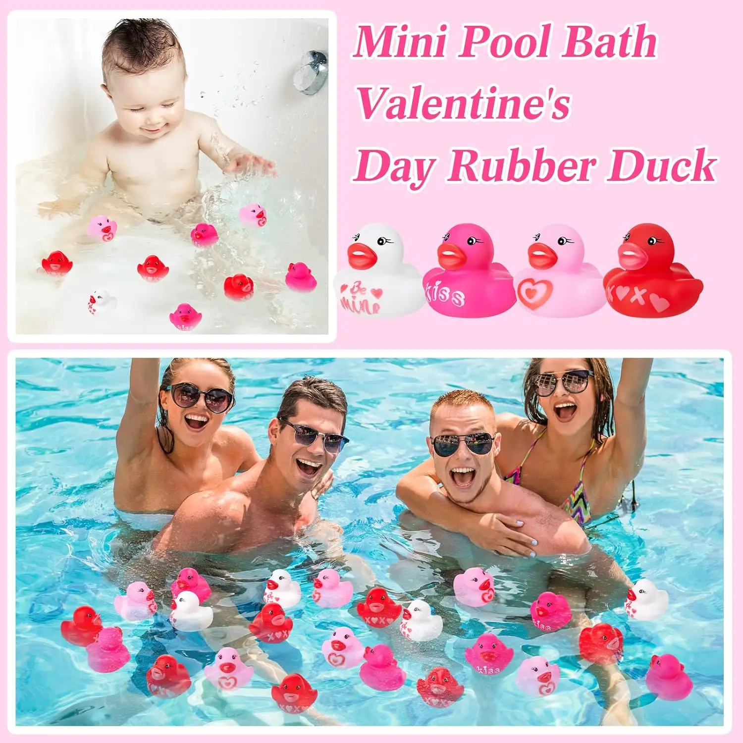 52Pack Valentine's Day Rubber Duck Bulk for Kid Funny Rubber Duck Valentine Jeep Duck for Ducking Valentine Party Baby Shower As 3