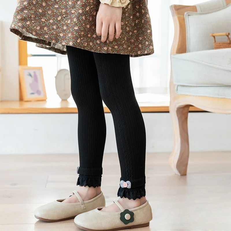 Winter Autumn Children Warm Pantyhose Kids Stockings Baby Girls Tights Toddler Clothing Stretch Bowknot Lace Leggings 2-8 Years