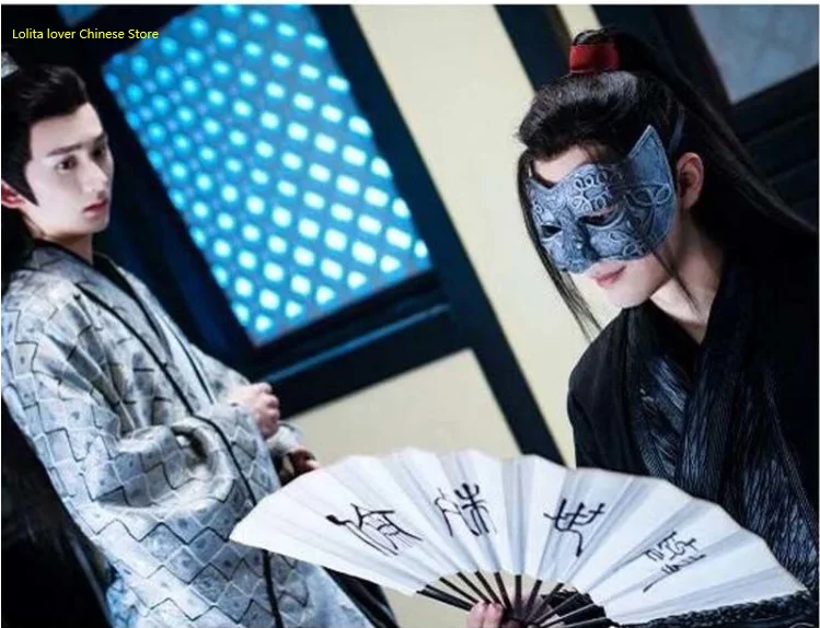 

2022 Anime The Untamed Yu Shi Shu Lun Fan Ancient Style Handheld Folded Silk cloth black bone Fan Cosplay Costume Props Gifts