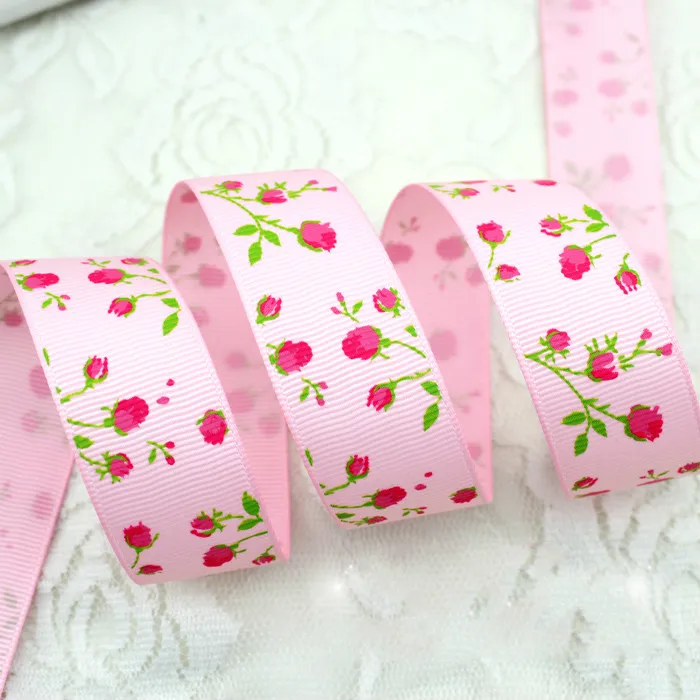 25mm Flower Printed Grosgrain Ribbons ribbon decoration ribbon supplies grosgrain ribbon 2Meter/Lot DIY Handmade Baby Girl Headband Hairclip Bowtie Accessories Gift Box Decoration