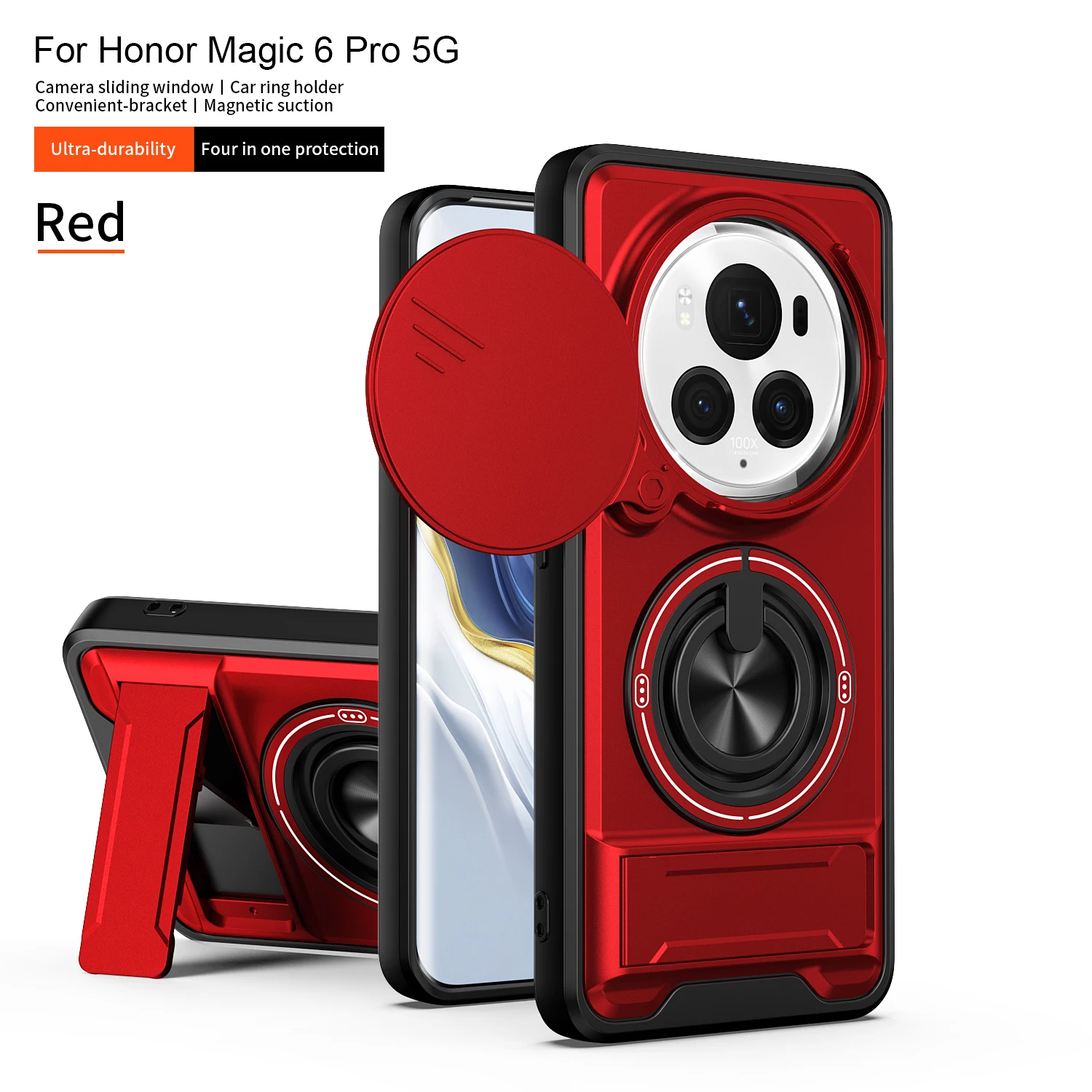 Magnetic Armor Camera Protection Phone Case with Foldable Holder