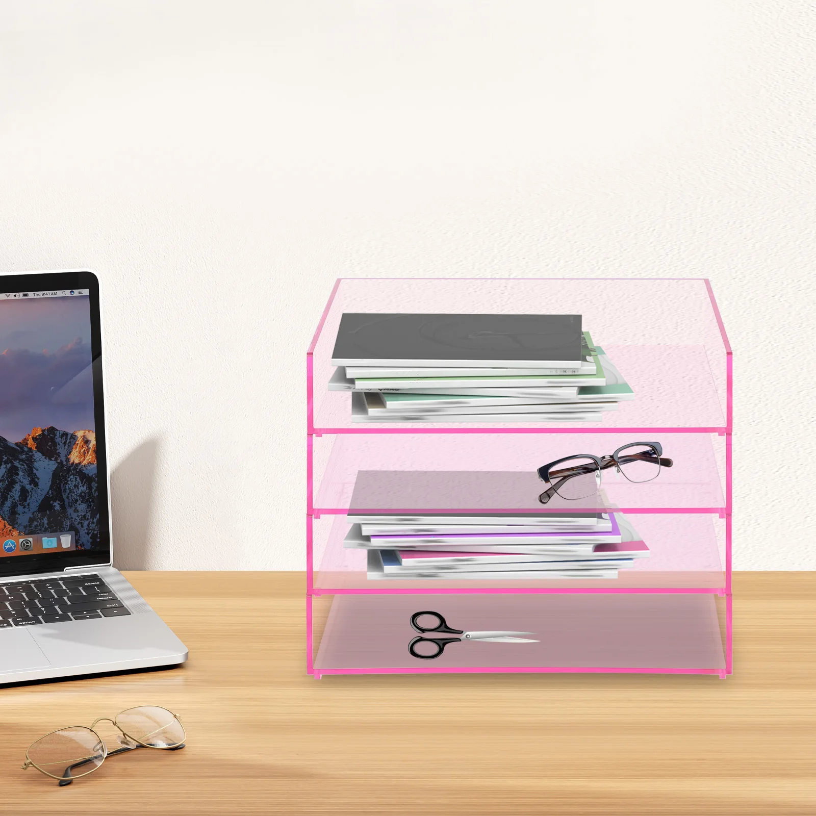 4-stufiger rechteckiger Acryl-Organizer, stapelbarer Desktop-Aufbewahrungs-Organizer – Detail 1