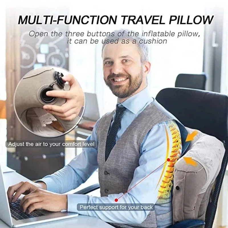 Inflatable Travel Pillow Neck Lumbar Support for Airplane Train Car Home  Office