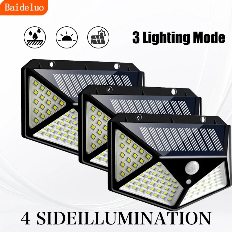 1/2/3/5Pcs 100 LED Wall Lights Outdoor Solar Lamp PIR Motion Sensor Solar Powered Sunlight Street Light for Garden Decoration