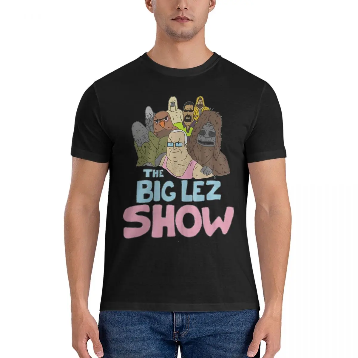 

Hipster Cartoon T-Shirts Men Round Neck Pure Cotton T Shirt The Big Lez Show Short Sleeve Tees Birthday Gift Clothing