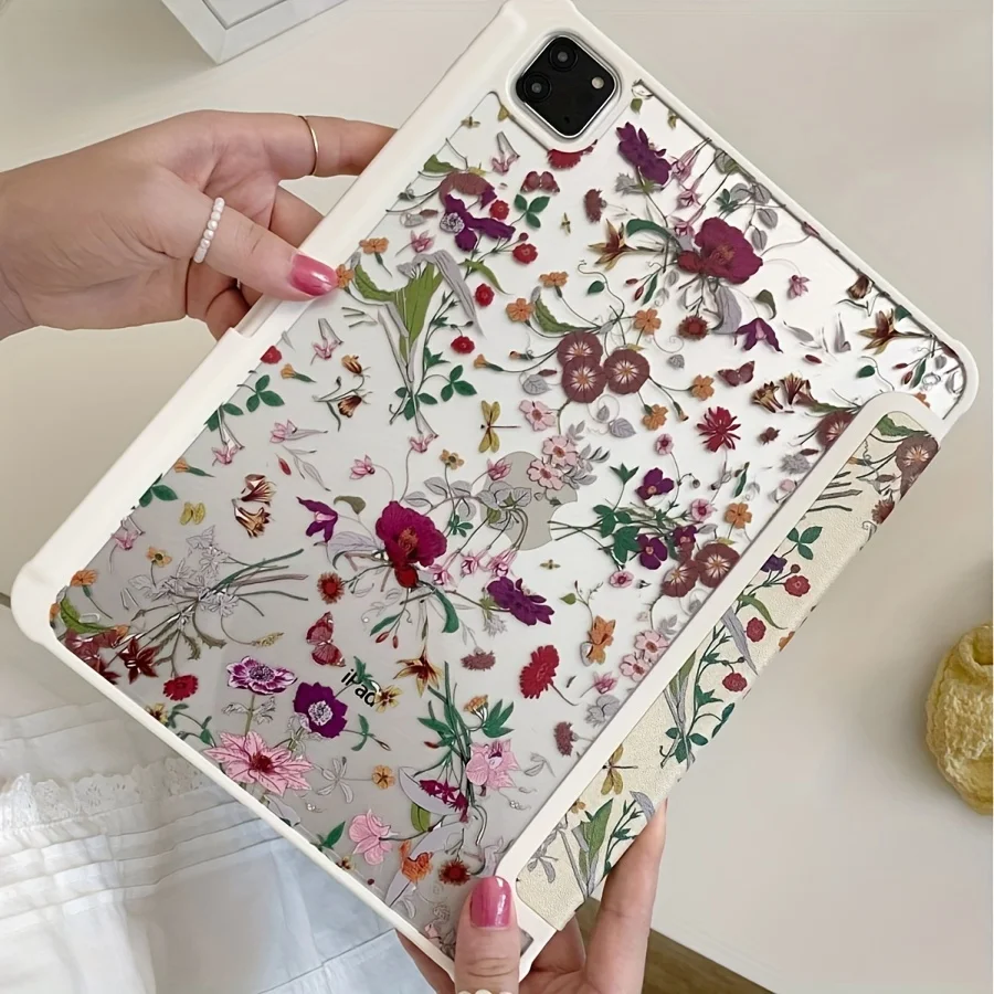 Colorful Floral Tablet Protective Case with Pencil Slot Holder