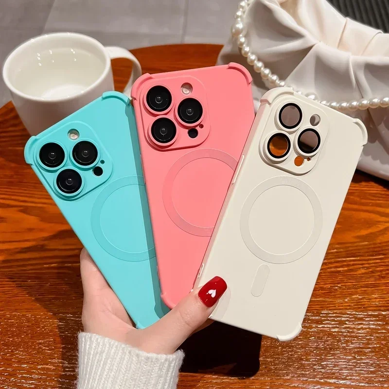 Lens Protect Magnetic Liquid Silicone Phone Case with Magsafe Wireless Charging Compatibility