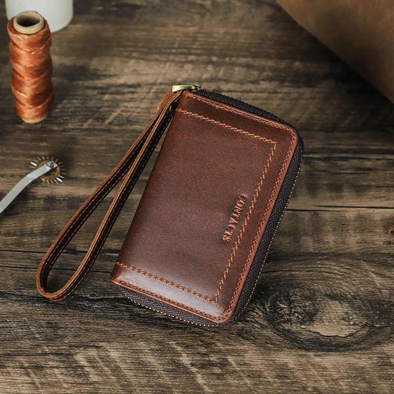 CONTACT'S Genuine Leather Key Wallets Key Chain Holder Full Grain Leather AirTag Slot Male Mini Wallets Pouch Card Holders key case,key holder,key organizer,key purse
