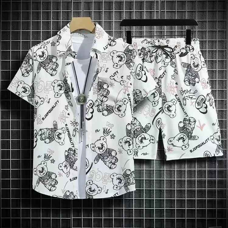 thumbnail image 1 of Conjuntos para hombre, camisetas de playa con estampado gráfico, ropa barata, camisetas, pantalones cortos, trajes para hombre, estilo coreano, novedad esencial a juego, 1 of 5