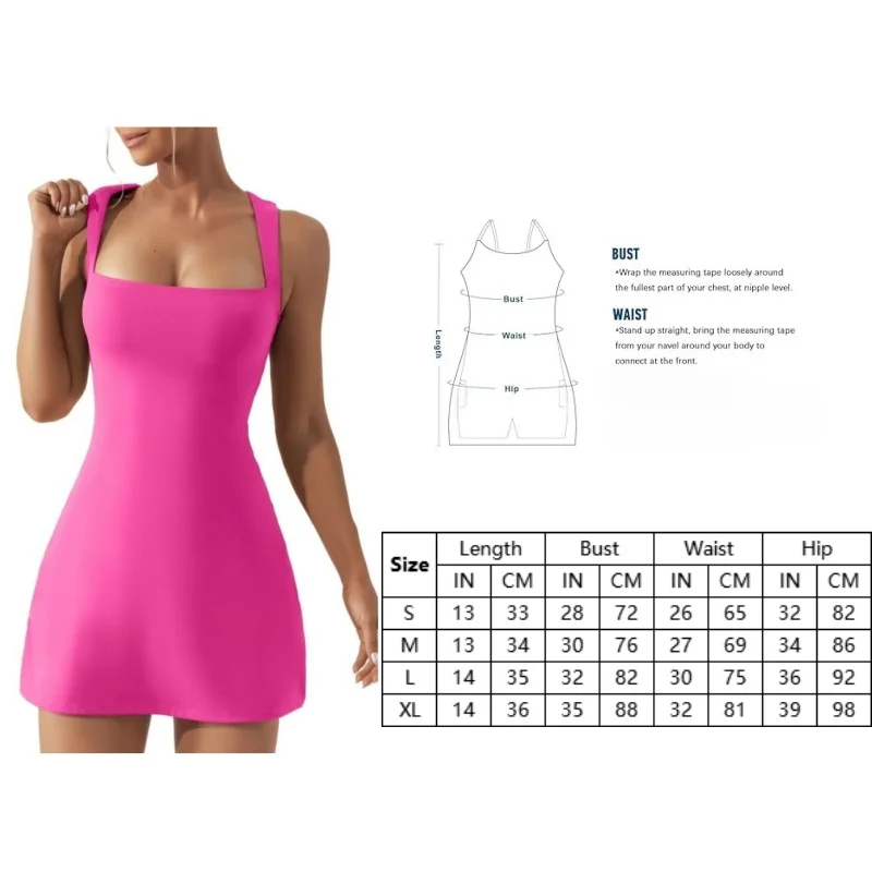 Summer Women Sexy Sleeveless Halter Slim Dress Skirt Solid Color Tennis Skirt Golf Run Sports Exercise