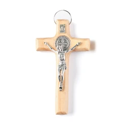 Handcrafted Wooden Jesus Crucifix Wall Art for Religious Pendant and Jewelry Making (Wood color)