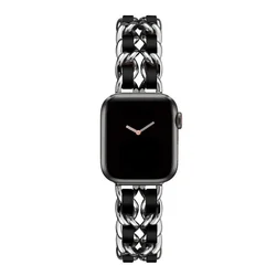 Elegant Women's Gold Metal and Leather Wristband Bracelet - 49mm (Silver black)