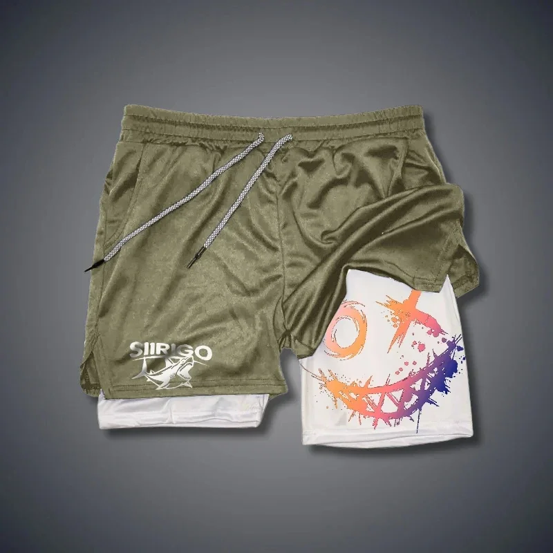 Men's Smiling Face Printed Fitness Shorts, Double-Layer 2-in-1 Quick Drying Fitness Outdoor Leisure Training Sports Shorts 4
