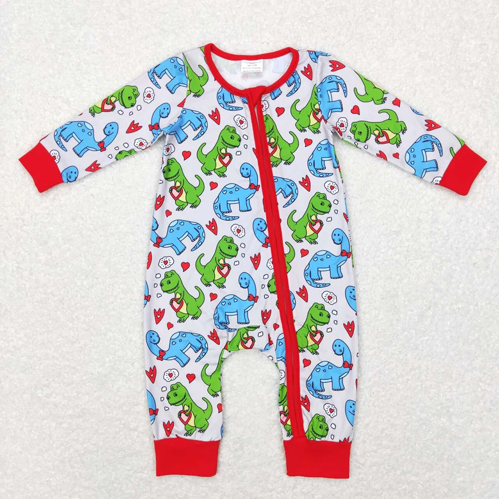 

Wholesale Kids Baby Girl Red Checkered Long Sleeves Children Toddler Valentine's Day Romper Newborn Infant Hearts Zip Jumpsuit