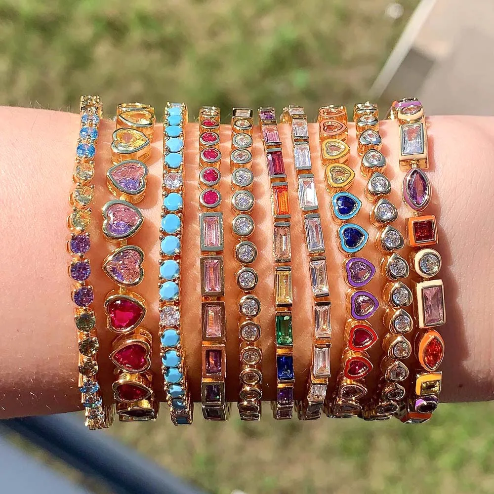 2025 New Arrived Tennis Round Cubic Zirconia Bracelet For Women Girl Luxury Jewelry Gold Color Rainbow Cz Gorgeous Trendy Bangle 3