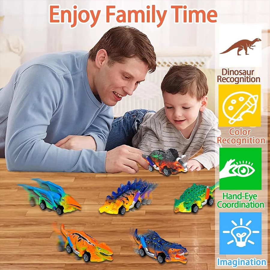 6 Pcs Dinosaur Pull Back Cars Toy Tyrannosaurus Rex Models Vehicle Toys for Boys Birthday Christmas Gifts Gift Package