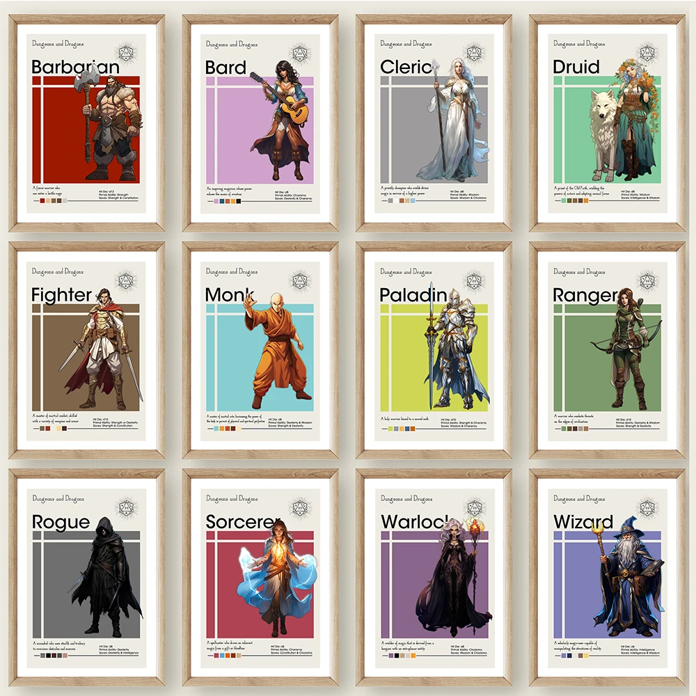 DND Role Playing Game Characters Posters Dragons and Warriors Magic Battle Quote Canvas Painting Wall Art Game Room Home Decor