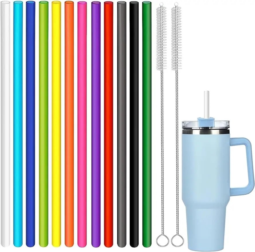 Pajitas De Cristal Para Stanley Cup 40 Oz - 31 Cm, 4 Rectas + 4 Curvas + 2 Cepillos, Sin BPA